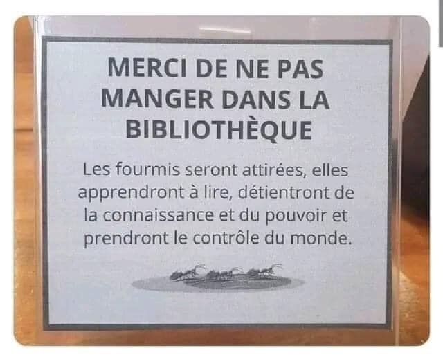 oùage humoristique : merci de ne pas manger dans la bibliotheque l